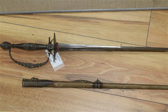 A steel marcasite handled court sword length 99cm